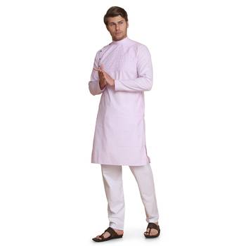 Purple plain cotton kurta-pajama 5