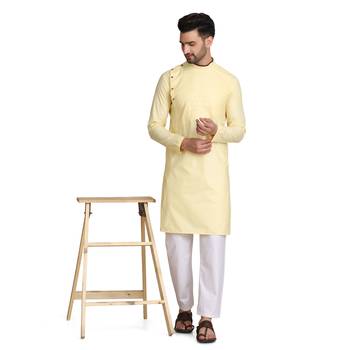 Yellow plain cotton kurta-pajama 1
