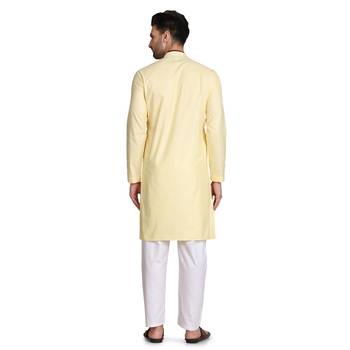 Yellow plain cotton kurta-pajama 2