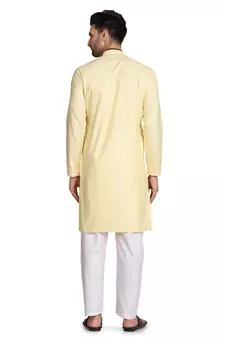 Yellow plain cotton kurta-pajama