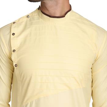 Yellow plain cotton kurta-pajama 3