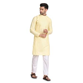 Yellow plain cotton kurta-pajama 4