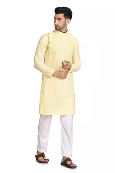 Yellow plain cotton kurta-pajama