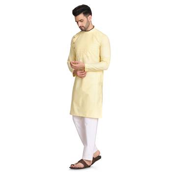 Yellow plain cotton kurta-pajama 5