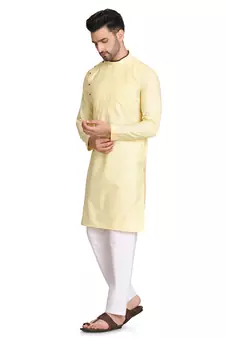 Yellow plain cotton kurta-pajama
