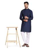 Blue plain cotton kurta-pajama