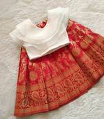 Red self design jacquard stitched lehenga