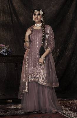 Fetching Lilac Sequins Embroidered Net Salwar Kameez Semi Stitched 1