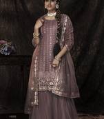 Fetching Lilac Sequins Embroidered Net Salwar Kameez Semi Stitched