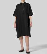 Black plain cotton long-kurtis
