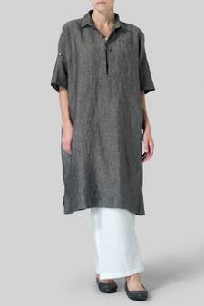 Grey plain cotton long-kurtis