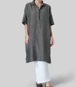 Grey plain cotton long-kurtis