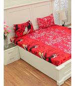 Red Microfiber Double Floral Bedsheet With  Matching Pillow Covers