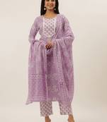 Lavender printed cotton ethnic-kurtis