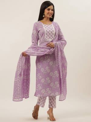 Lavender printed cotton ethnic-kurtis 2