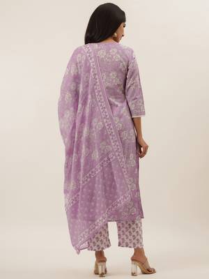 Lavender printed cotton ethnic-kurtis 3