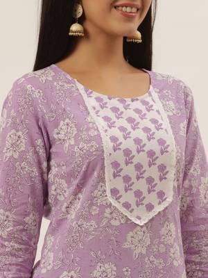 Lavender printed cotton ethnic-kurtis 4