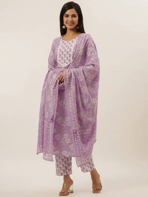 Lavender printed cotton ethnic-kurtis 5