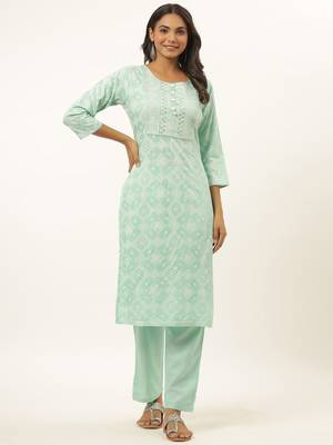 Sea-green printed rayon ethnic-kurtis 1