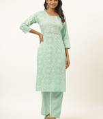 Sea-green printed rayon ethnic-kurtis