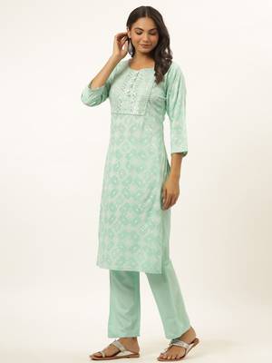 Sea-green printed rayon ethnic-kurtis 2