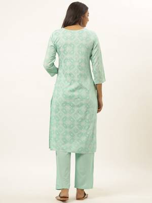 Sea-green printed rayon ethnic-kurtis 3