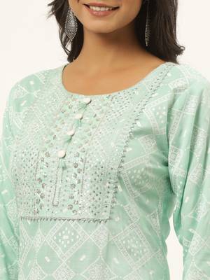 Sea-green printed rayon ethnic-kurtis 4