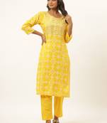 Mustard printed rayon ethnic-kurtis