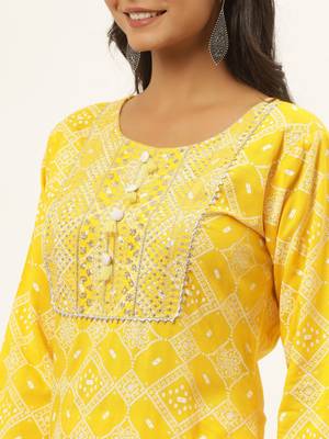 Mustard printed rayon ethnic-kurtis 4