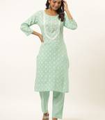 Sea-green printed rayon ethnic-kurtis