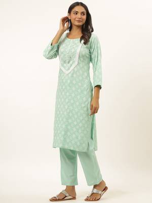 Sea-green printed rayon ethnic-kurtis 2