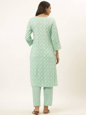 Sea-green printed rayon ethnic-kurtis 3