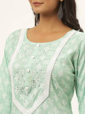 Sea-green printed rayon ethnic-kurtis 4