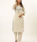 White printed rayon ethnic-kurtis
