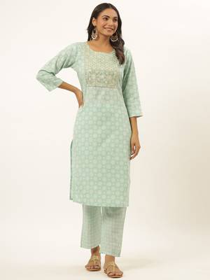 Sea-green printed rayon ethnic-kurtis 1