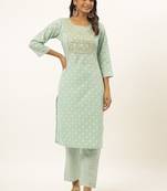 Sea-green printed rayon ethnic-kurtis