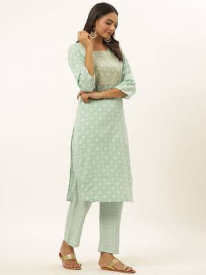 Sea-green printed rayon ethnic-kurtis 2
