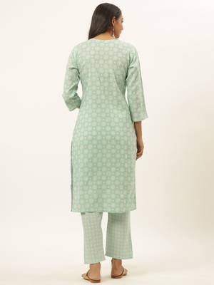 Sea-green printed rayon ethnic-kurtis 3
