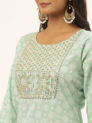 Sea-green printed rayon ethnic-kurtis 4