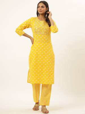 Mustard printed rayon ethnic-kurtis 1