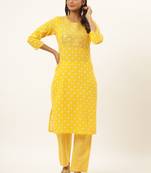 Mustard printed rayon ethnic-kurtis