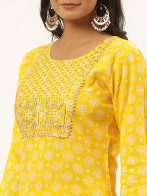 Mustard printed rayon ethnic-kurtis 4