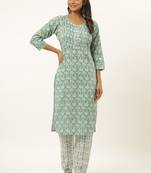 Sea-green printed rayon ethnic-kurtis