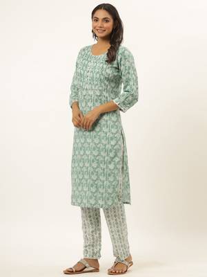 Sea-green printed rayon ethnic-kurtis 2