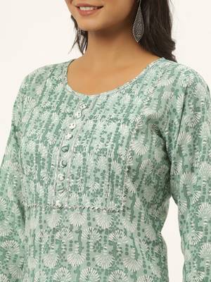 Sea-green printed rayon ethnic-kurtis 4
