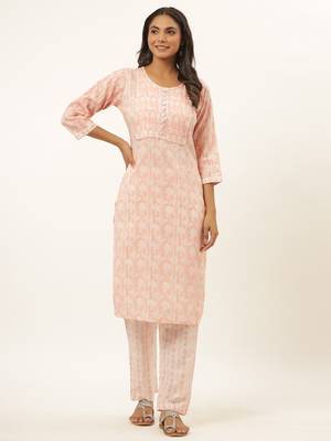 Peach printed rayon ethnic-kurtis 1