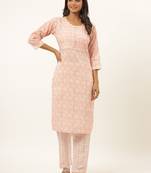 Peach printed rayon ethnic-kurtis