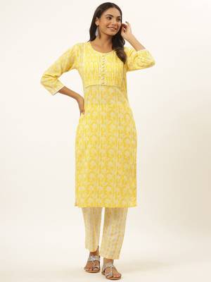 Yellow printed rayon ethnic-kurtis 1