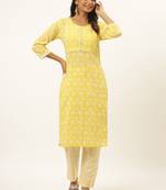 Yellow printed rayon ethnic-kurtis
