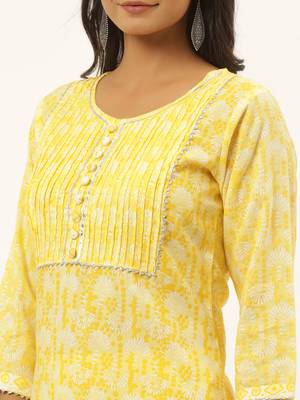 Yellow printed rayon ethnic-kurtis 4